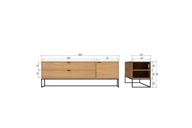 Silas TV-bænk 180 cm med Opbevaring i Træ med Metalunderstel - Beige - Møbler - TV borde & mediemøbler - TV-borde