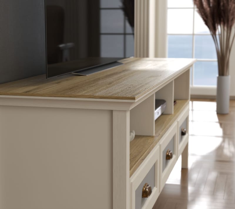 Sopira TV-bænk 150 cm - Creme, eg og grå - Møbler - TV borde & mediemøbler - Mediestativ & vægbeslag