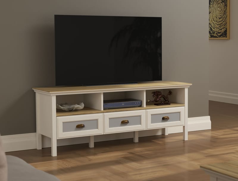 Sopira TV-bænk 150 cm - Creme, eg og grå - Møbler - TV borde & mediemøbler - Mediestativ & vægbeslag