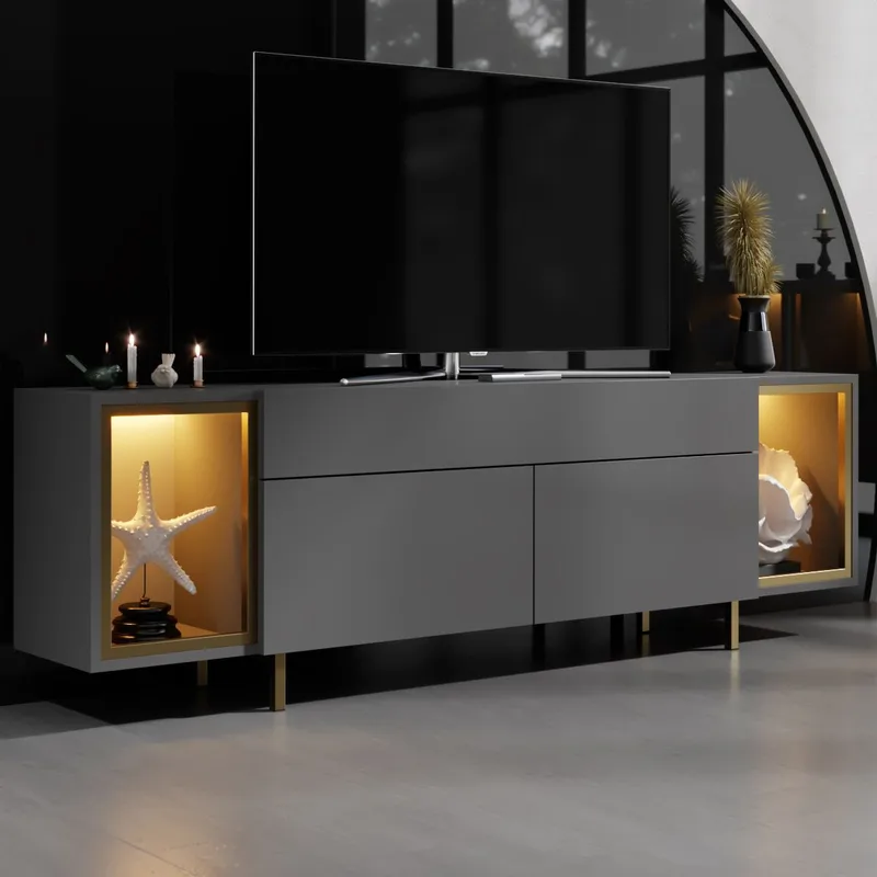 Sosan TV-bænk 180x55x32 cm - Antracit og guld - Møbler - TV borde & mediemøbler - TV-borde