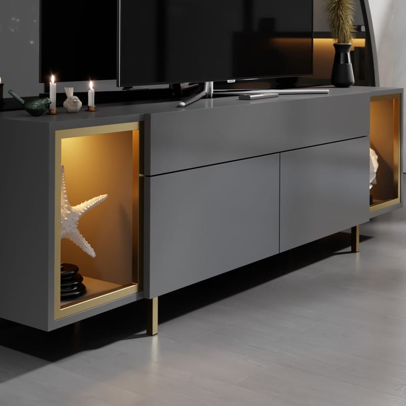 Sosan TV-bænk 180x55x32 cm - Antracit og guld - Møbler - TV borde & mediemøbler - TV-borde