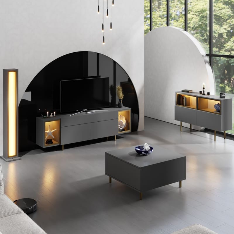 Sosan TV-bænk 180x55x32 cm - Antracit og guld - Møbler - TV borde & mediemøbler - TV-borde