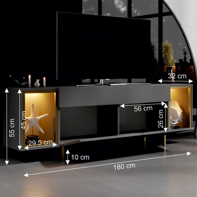 Sosan TV-bænk 180x55x32 cm - Antracit og guld - Møbler - TV borde & mediemøbler - TV-borde