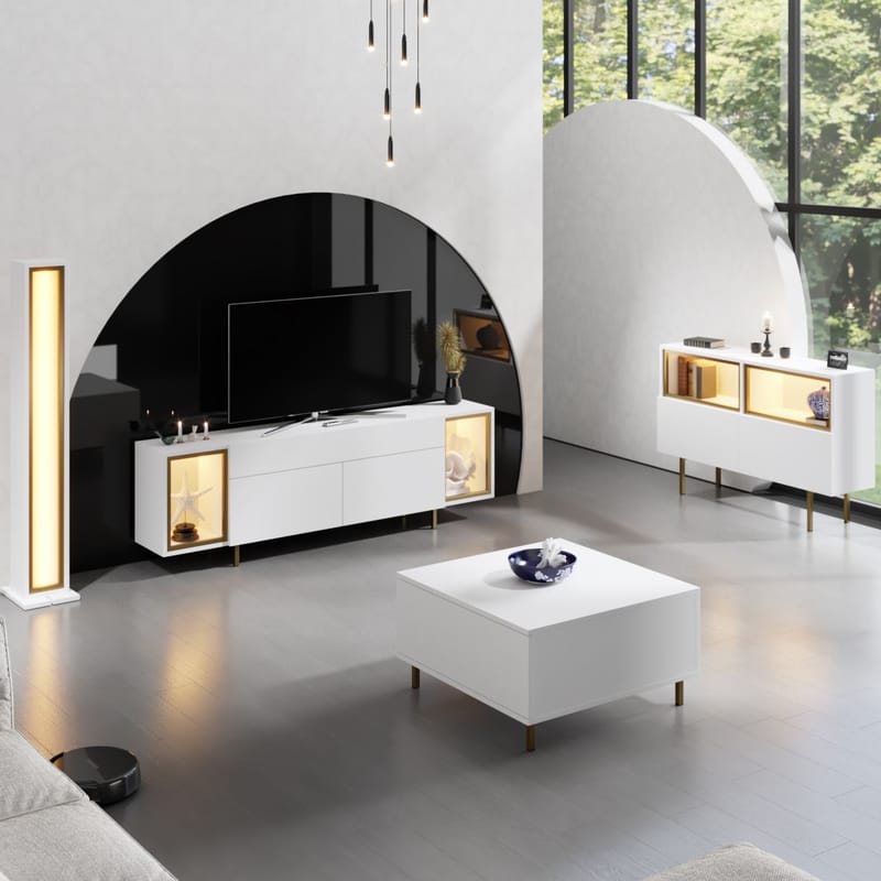 Sosan TV-bænk 180x55x32 cm - Hvid og guld - Møbler - TV borde & mediemøbler - TV-borde