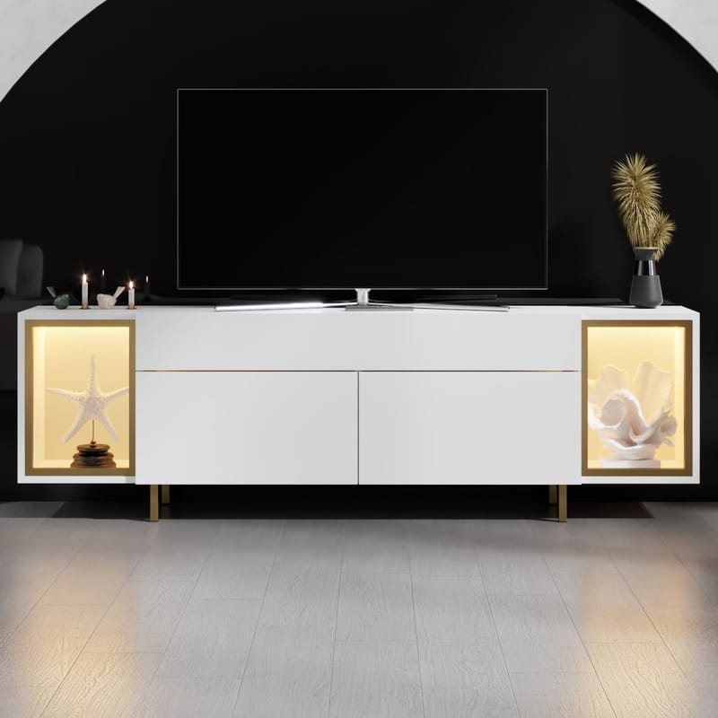Sosan TV-bænk 180x55x32 cm - Hvid og guld - Møbler - TV borde & mediemøbler - TV-borde