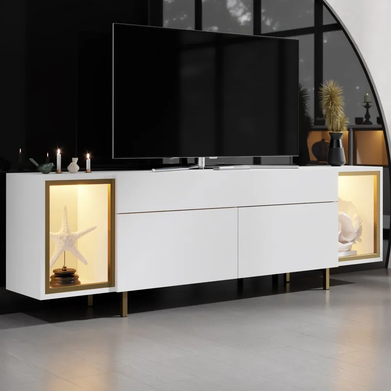 Sosan TV-bænk 180x55x32 cm - Hvid og guld - Møbler - TV borde & mediemøbler - TV-borde