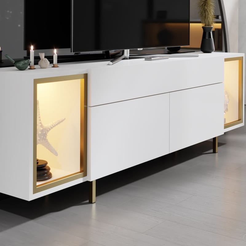 Sosan TV-bænk 180x55x32 cm - Hvid og guld - Møbler - TV borde & mediemøbler - TV-borde