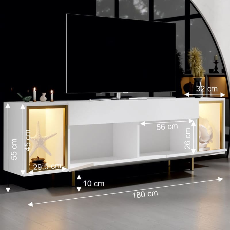 Sosan TV-bænk 180x55x32 cm - Hvid og guld - Møbler - TV borde & mediemøbler - TV-borde
