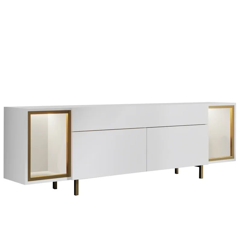 Sosan TV-bænk 180x55x32 cm, Hvid/guld