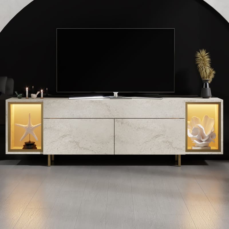 Sosan TV-bænk 180x55x32 cm - Travertin og guld - Møbler - TV borde & mediemøbler - TV-borde