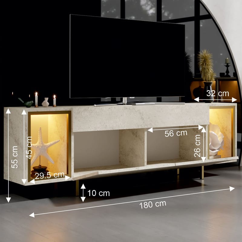 Sosan TV-bænk 180x55x32 cm - Travertin og guld - Møbler - TV borde & mediemøbler - TV-borde