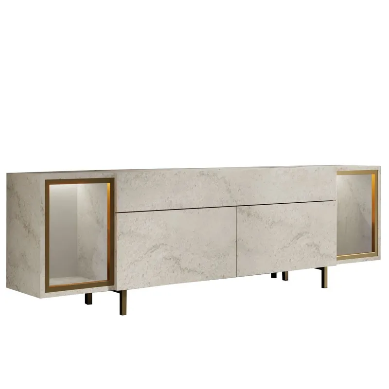 Sosan TV-bænk 180x55x32 cm, Travertin/guld