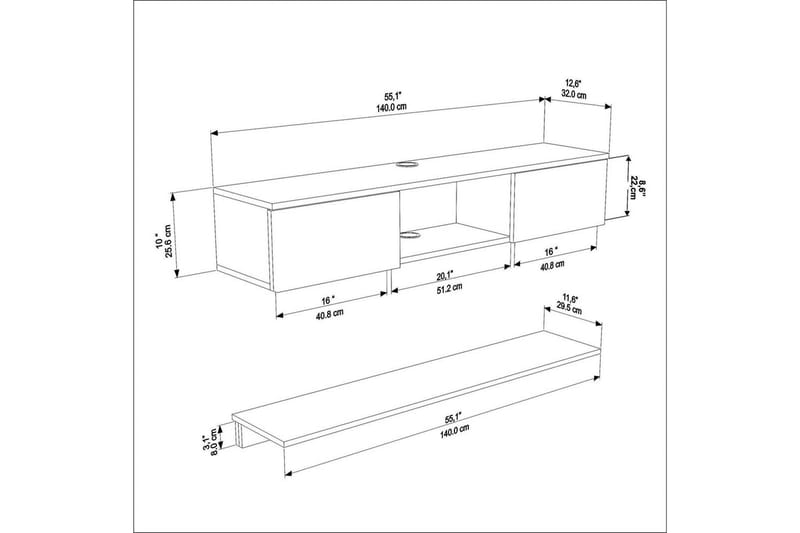 Sovric TV-bænk 140 cm - Natur/Sort - Møbler - TV borde & mediemøbler - TV-borde