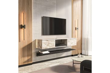 Sovric Vægmonteret TV Bænk 140 cm med Opbevaring i Malet Træ - Beige Marmor - Møbler - TV borde & mediemøbler - TV-borde