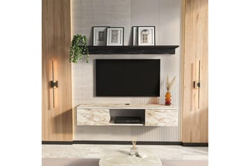 Sovric Vægmonteret TV Bænk 140 cm med Opbevaring i Malet Træ - Beige Marmor - Møbler - TV borde & mediemøbler - TV-borde