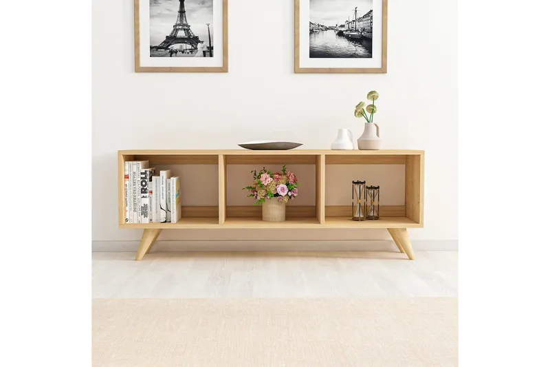 Springhill Gulvstående Tv-bænk 120 cm med Opbevaring i Malet Træ - Beige - Møbler - TV borde & mediemøbler - TV-borde