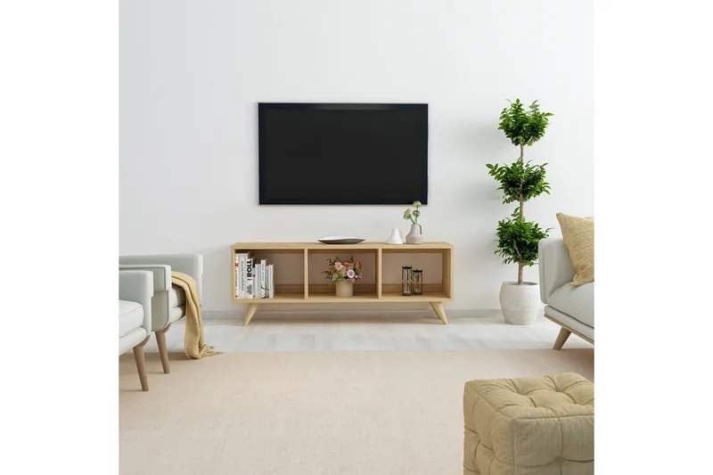 Springhill Gulvstående Tv-bænk 120 cm med Opbevaring i Malet Træ - Beige - Møbler - TV borde & mediemøbler - TV-borde