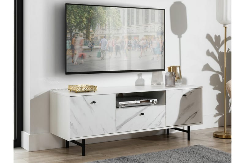 Staffin Tv-skab 150 cm - Hvid Marmor - TV-skab