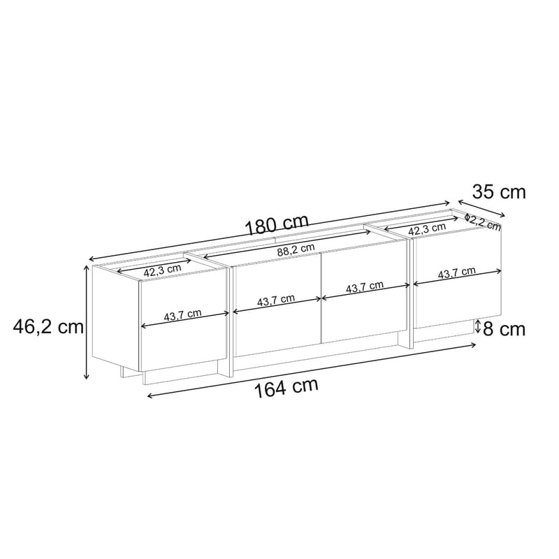 Sylvenn TV-bænk 180 cm - Atlantic Pine og Anthracite - Møbler - TV borde & mediemøbler - Mediestativ & vægbeslag