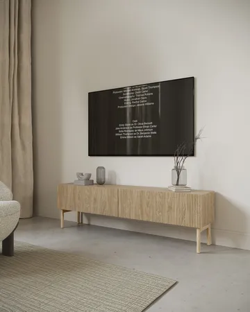 Takayo Gulvstående Tv-bord 175 cm med Opbevaring i Eg - Beige - Møbler - TV borde & mediemøbler - TV-borde