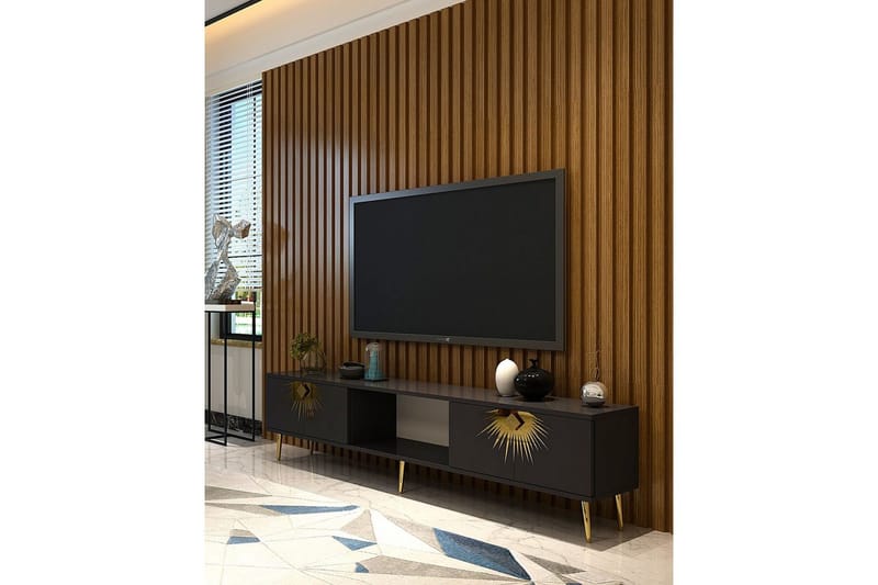 Tari TV-bænk 150 cm - Antracit/Guld - Møbler - TV borde & mediemøbler - TV-borde