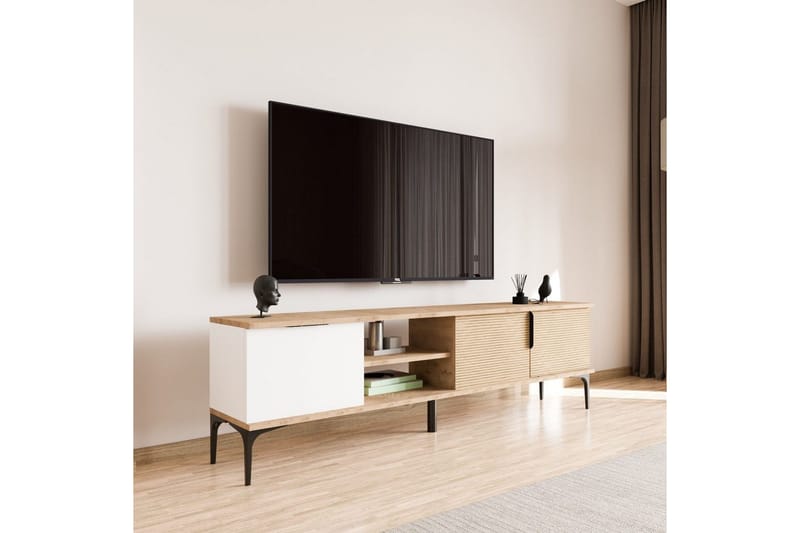 Tarz TV-skab 180 cm - Mellemfarvet træ/Hvid - Møbler - TV borde & mediemøbler - TV-borde