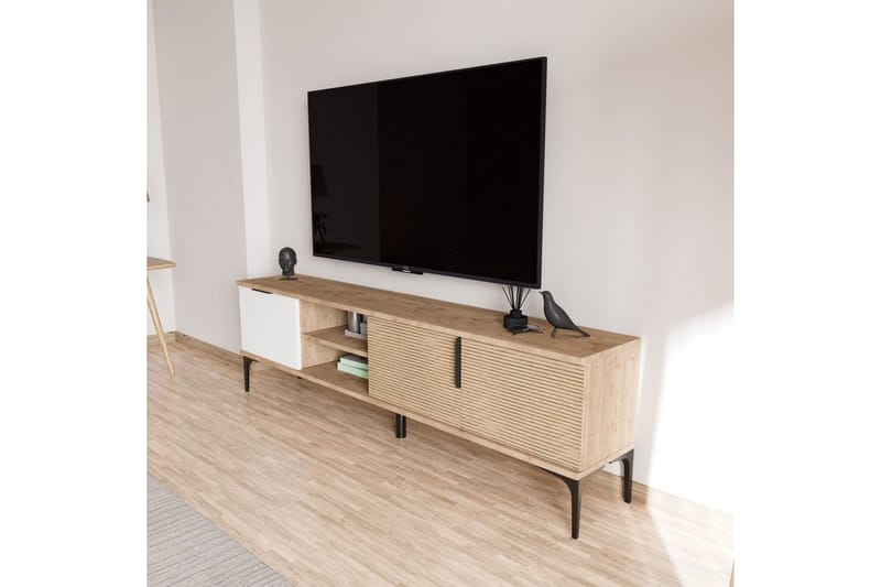 Tarz TV-skab 180 cm - Mellemfarvet træ/Hvid - Møbler - TV borde & mediemøbler - TV-borde