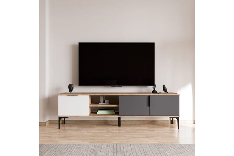 Tarz TV-skab 180 cm - Mellemfarvet træ/Hvid/Antracit - Møbler - TV borde & mediemøbler - TV-borde