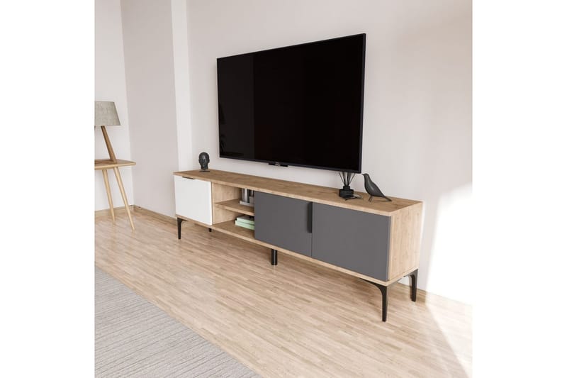 Tarz TV-skab 180 cm - Mellemfarvet træ/Hvid/Antracit - Møbler - TV borde & mediemøbler - TV-borde