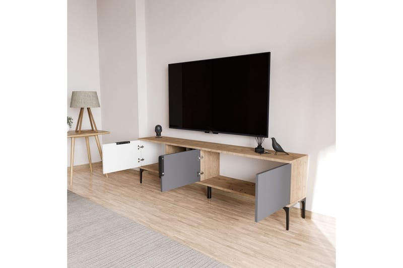 Tarz TV-skab 180 cm - Mellemfarvet træ/Hvid/Antracit - Møbler - TV borde & mediemøbler - TV-borde