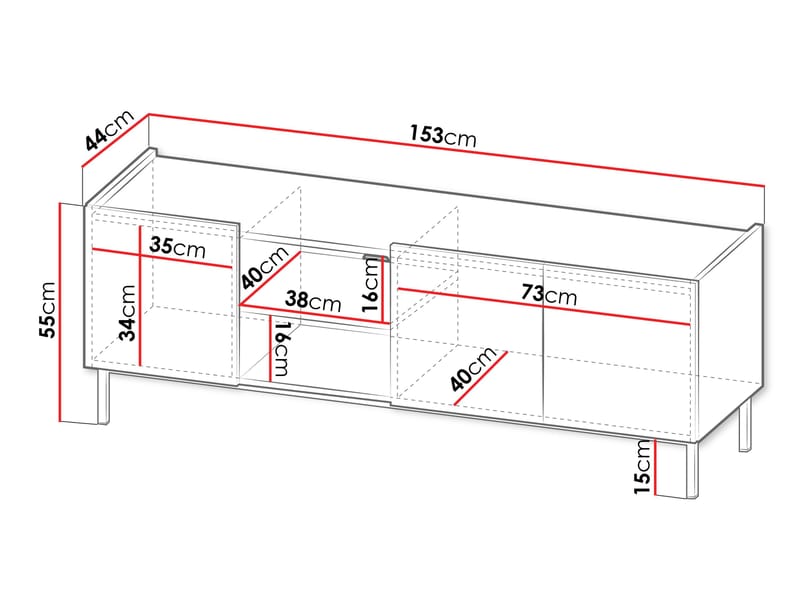 Tavrin TV-bænk 153 cm - Sort - Møbler - TV borde & mediemøbler - TV-borde