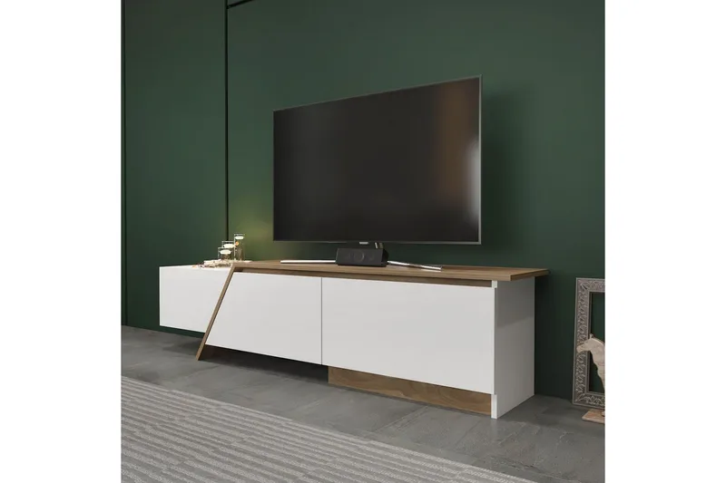 Tavros TV-bænk 180 cm - Hvid/Valnød - Møbler - TV borde & mediemøbler - TV-borde