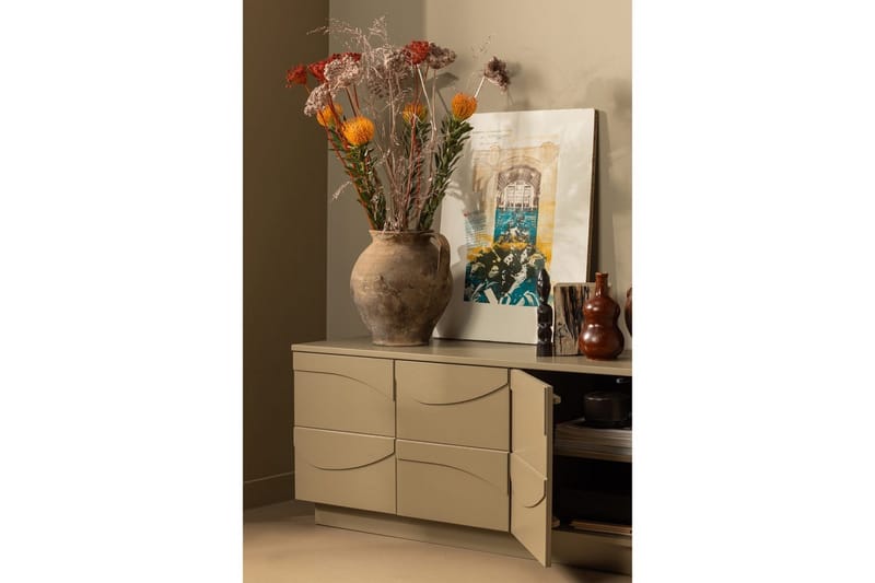 Teo Fritstående Tv-bord 180 cm med Opbevaring i Malet Træ - Beige - Møbler - TV borde & mediemøbler - TV-borde