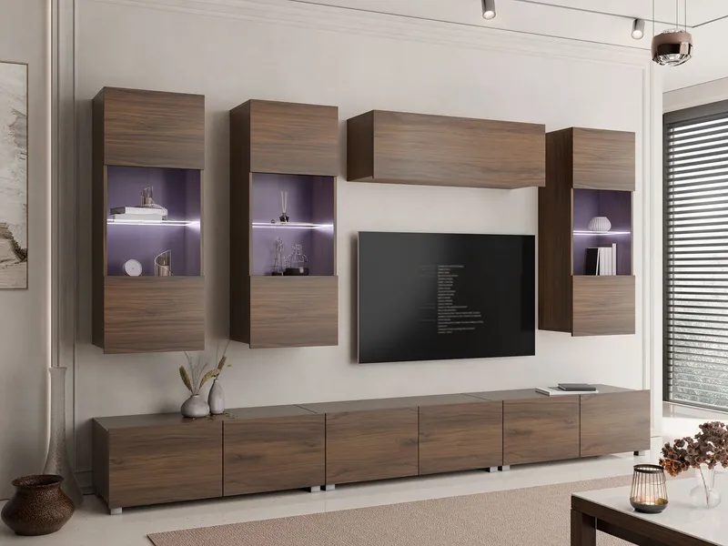 Tessan TV-vægenhed med LED-belysning - brun - Møbler - TV borde & mediemøbler - Tv-møbelsæt