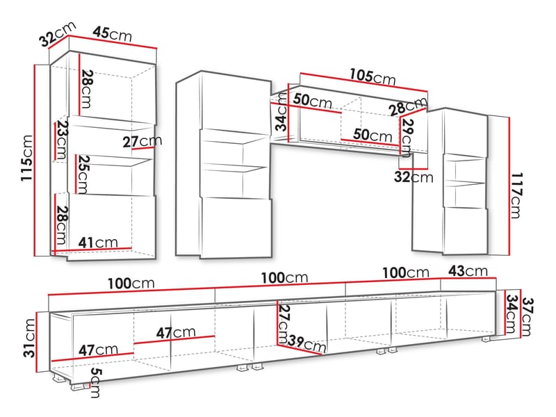 Tessan TV-vægenhed med LED-belysning - brun - Møbler - TV borde & mediemøbler - Tv-møbelsæt
