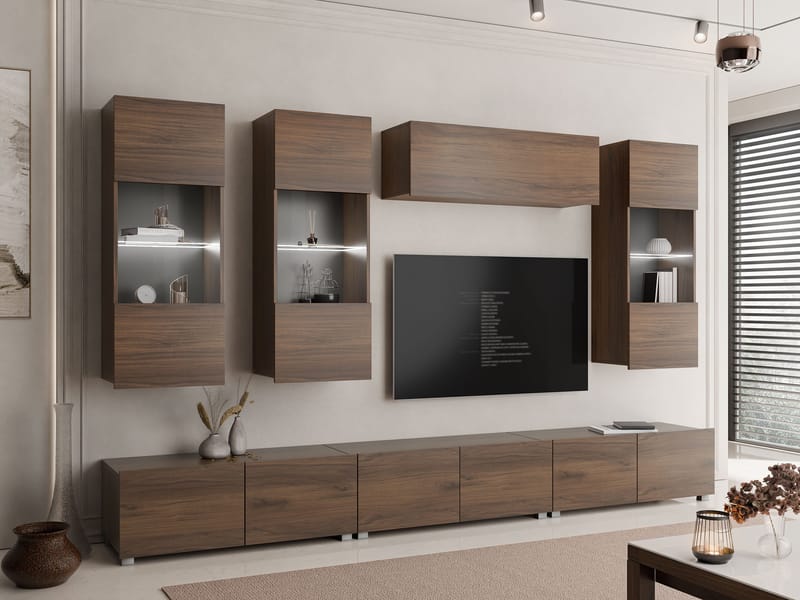 Tessan TV-vægenhed med LED-belysning - brun - Møbler - TV borde & mediemøbler - Tv-møbelsæt