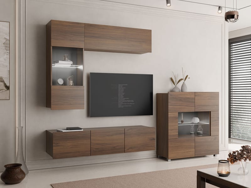 Tessan TV-vægenhed med LED-belysning - brun - Møbler - TV borde & mediemøbler - Tv-møbelsæt