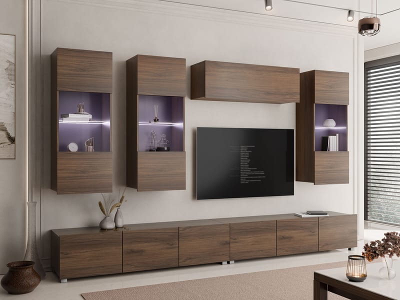 Tessan TV-vægenhed med LED-belysning - brun - Møbler - TV borde & mediemøbler - Tv-møbelsæt