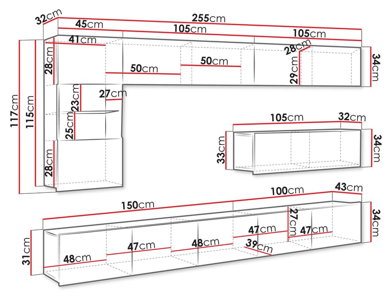 Tessan TV-vægenhed med LED-belysning - brun - Møbler - TV borde & mediemøbler - Tv-møbelsæt
