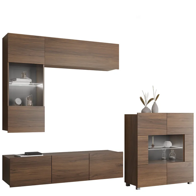 Tessan TV-vægenhed med LED-belysning, brun