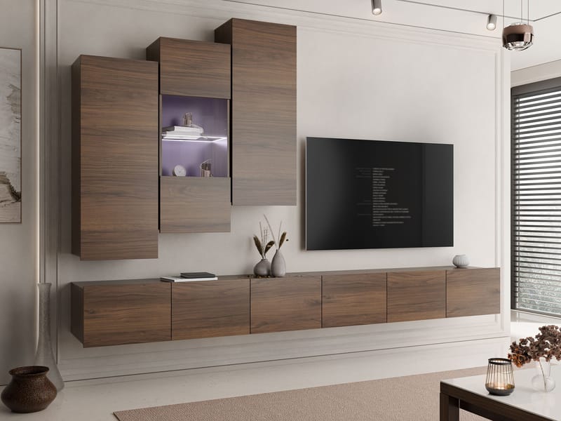 Tessan TV-vægenhed med LED-belysning - brun - Møbler - TV borde & mediemøbler - Tv-møbelsæt