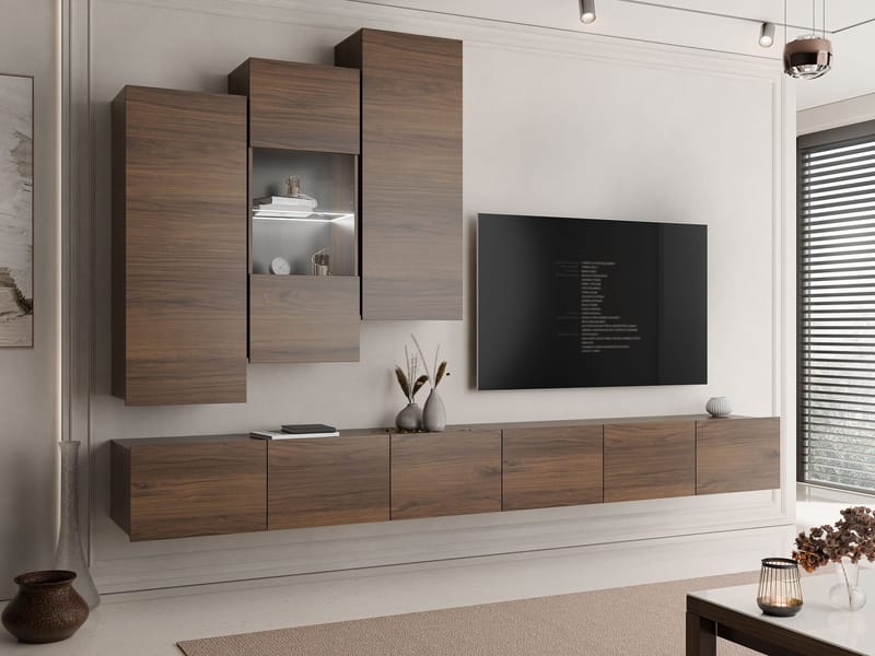 Tessan TV-vægenhed med LED-belysning - brun - Møbler - TV borde & mediemøbler - Tv-møbelsæt