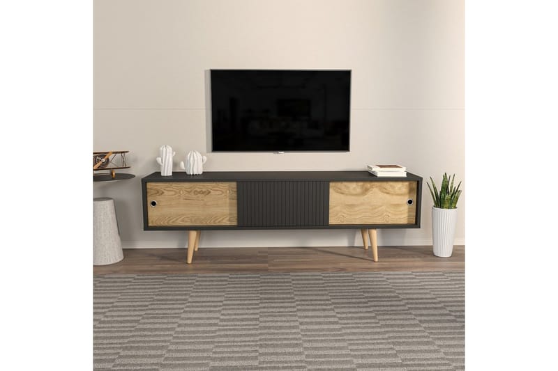 Ticoman Tv-bænk 160 cm - Mellemfarvet træ/Antracit - Møbler - TV borde & mediemøbler - TV-borde