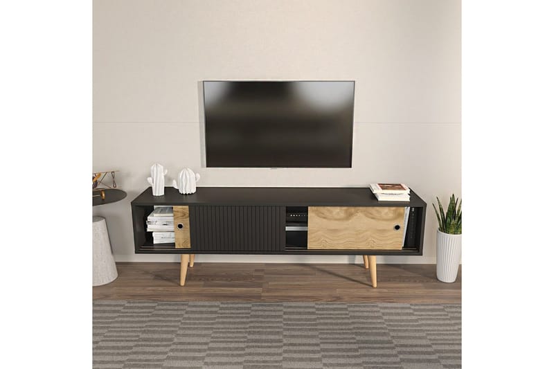 Ticoman Tv-bænk 160 cm - Mellemfarvet træ/Antracit - Møbler - TV borde & mediemøbler - TV-borde
