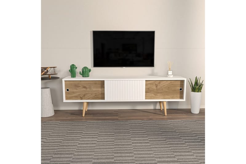 Ticoman Tv-bænk 160 cm - Mellemfarvet træ/Hvid - Møbler - TV borde & mediemøbler - TV-borde