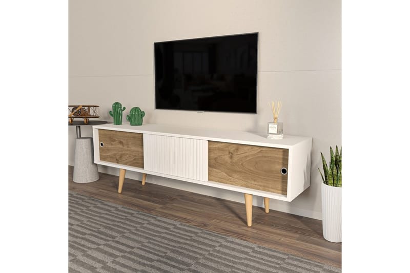 Ticoman Tv-bænk 160 cm - Mellemfarvet træ/Hvid - Møbler - TV borde & mediemøbler - TV-borde