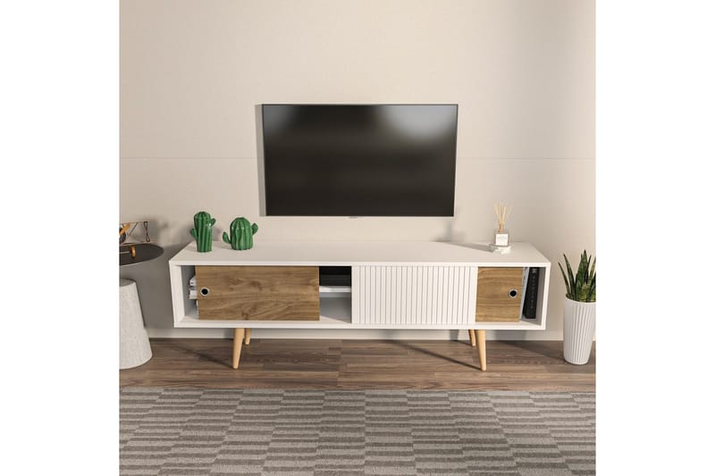 Ticoman Tv-bænk 160 cm - Mellemfarvet træ/Hvid - Møbler - TV borde & mediemøbler - TV-borde