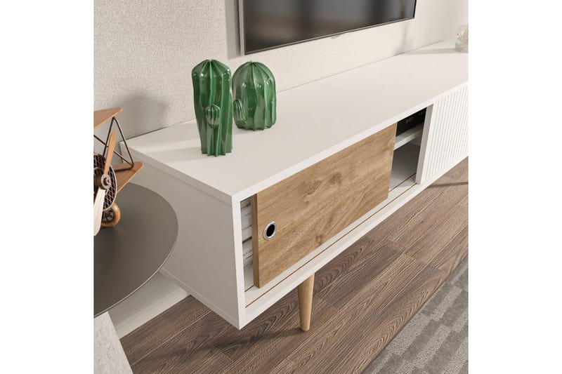 Ticoman Tv-bænk 160 cm - Mellemfarvet træ/Hvid - Møbler - TV borde & mediemøbler - TV-borde