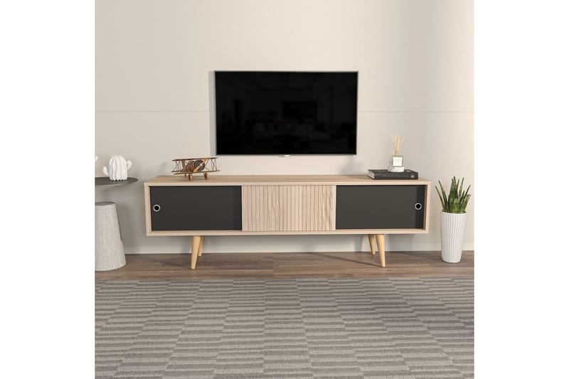 Ticoman Tv-bænk 160 cm - Sort/Mellemfarvet træ - Møbler - TV borde & mediemøbler - TV-borde