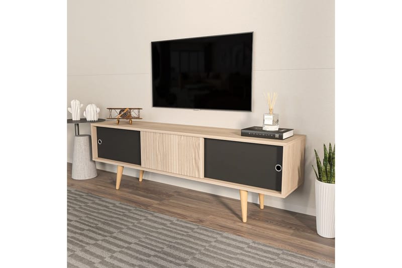 Ticoman Tv-bænk 160 cm - Sort/Mellemfarvet træ - Møbler - TV borde & mediemøbler - TV-borde